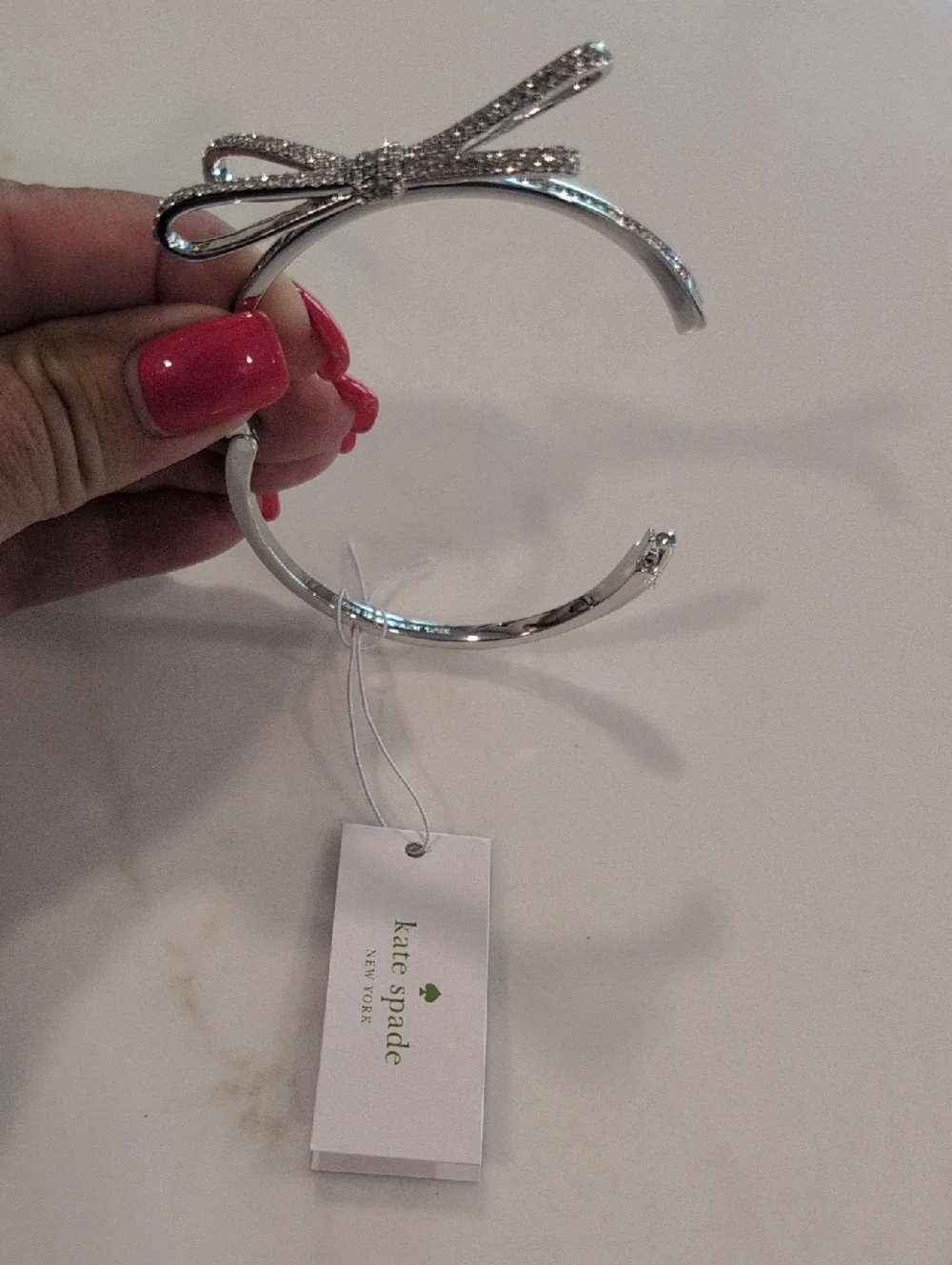 Kate Spade Silver And Crystal Bow Bangle Bracelet. NWT - Picture 3 of 8